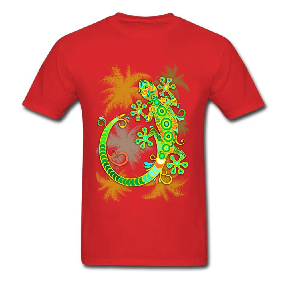 High Quality Gecko Lizard Colorful Tattoo Style Funny Top T-shirts Crewneck Pure Cotton Men Tops Shirt Tee Shirts April FOOL DAY Gecko Lizard Colorful Tattoo Style red