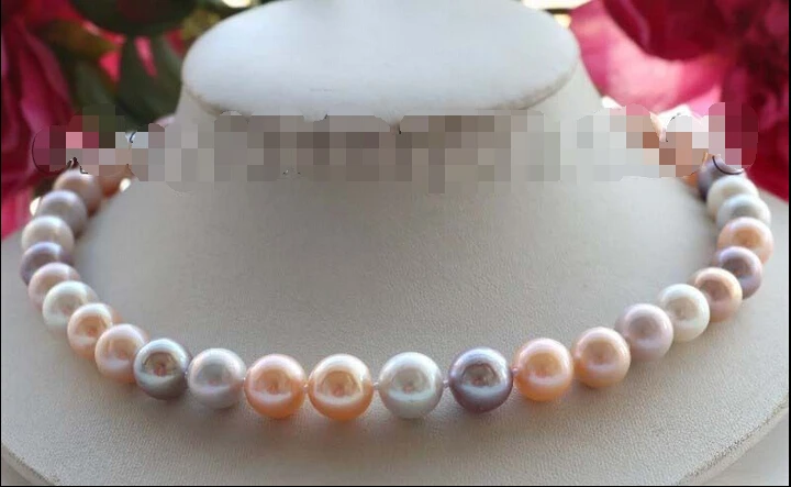

17.5" Genuine Natural 12mm Multicolor Round Pearl Necklace 9k zircon #f1983!^^^@^Noble style Natural Fine jewe SHIPPING (C0309)