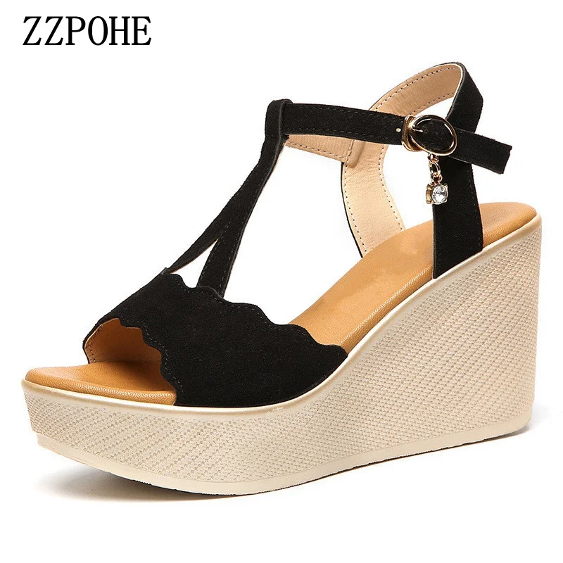 

Summer new women fashion sandals sweet slope with comfortable wild sandals Bohemian diamond clip toe woman shoes size 34-43