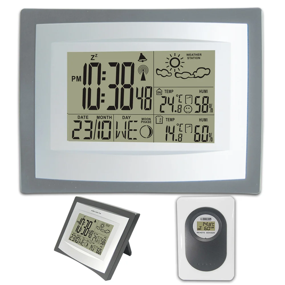 

433MHz RCC Wireless Weather Station with Indoor Outdoor Digital Thermometer Hygrometer Alarm Clock Weather Forecast Wholesale