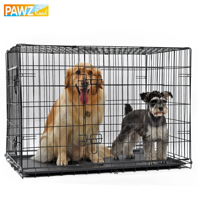 

PAWZRoad Domestic Delivery Pet Dog Cage Crate Double-Door Pet Kennel Collapsible Easy Install Fit Your Pets 5 Sizes Pet House