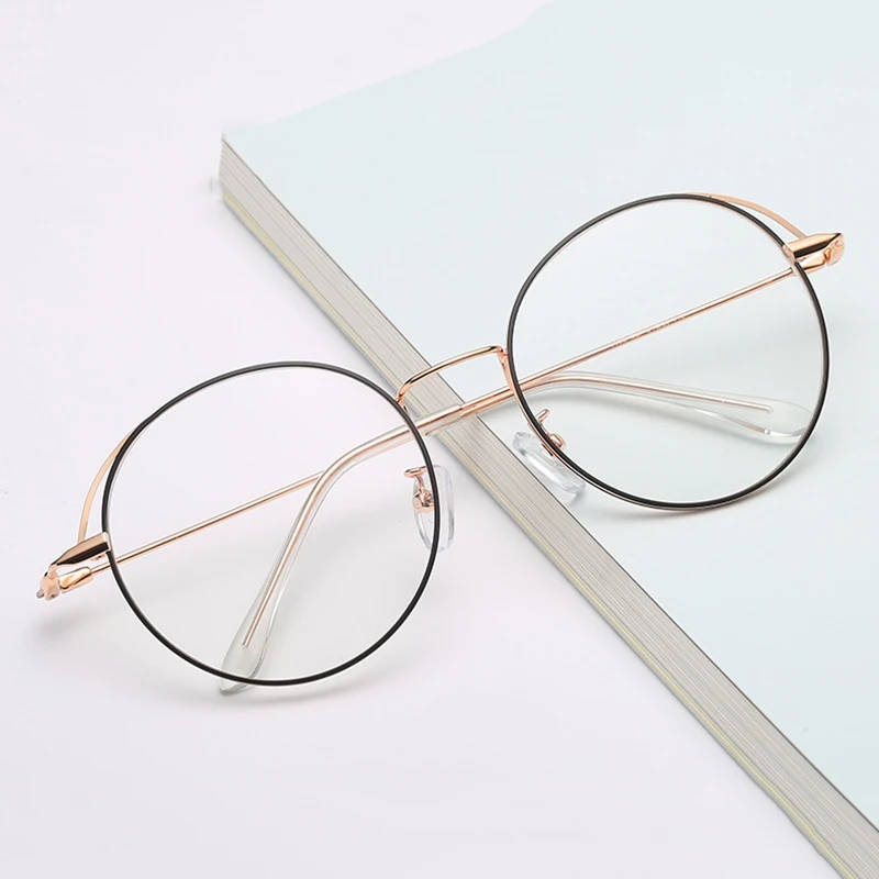 

2019 exquisite new metal glasses frame full frame round art flat mirror students can be equipped with myopia frames.