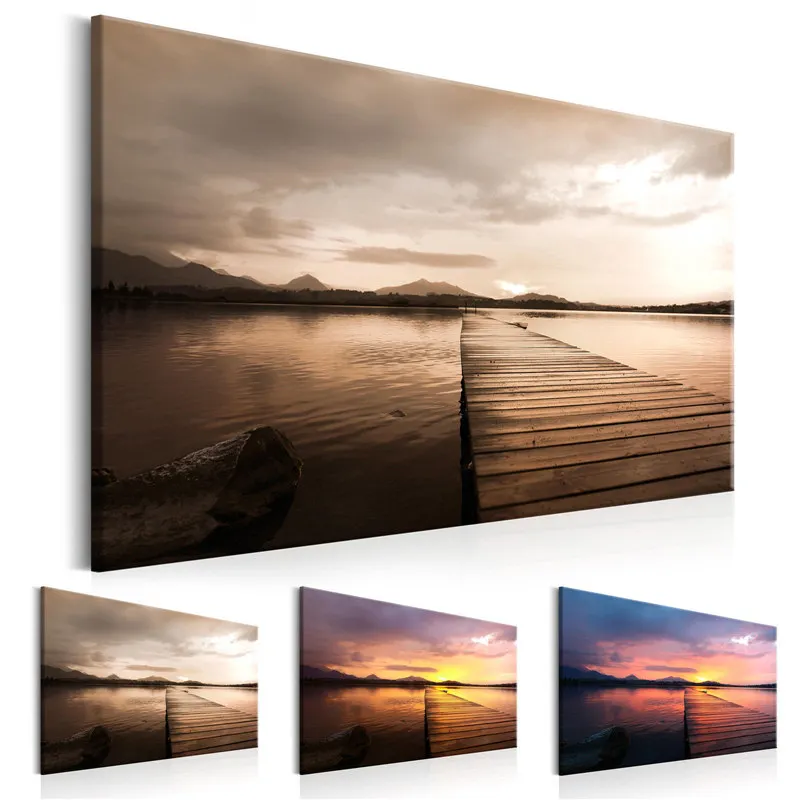 

Fascinating Setting Sun Canvas Painting Wall Art Broken Bridge Seascape Poster and PrintPictures for Living Room Bedroom Decor