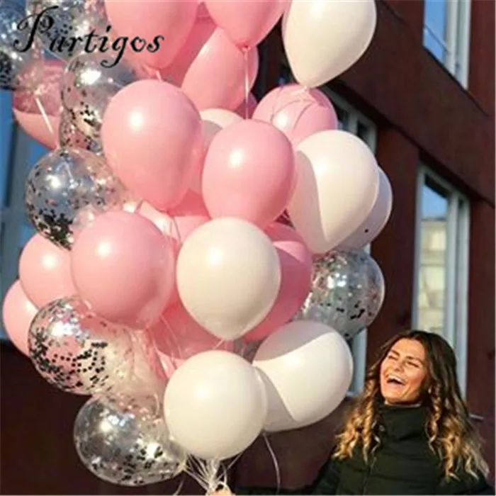 

24pcs/lot 10inch white pink and 12inch transparent Balloons silver confetti Birthday Wedding Party Decor Supplies baby shower
