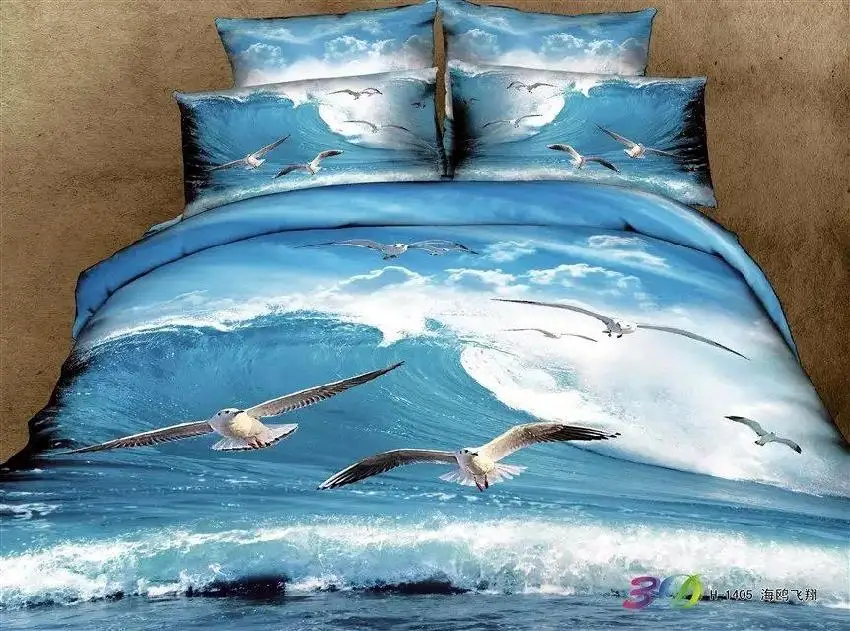 3D Blue sea bedding set queen size 100 cotton bed sheets quilt duvet