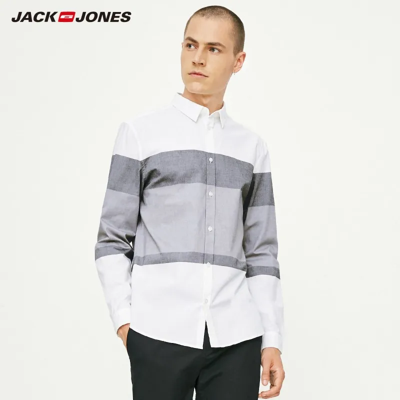 JackJones Men's Cotton Casual Stripe Shirt Menswear|218305542 - Цвет: BRIGHT WHITE