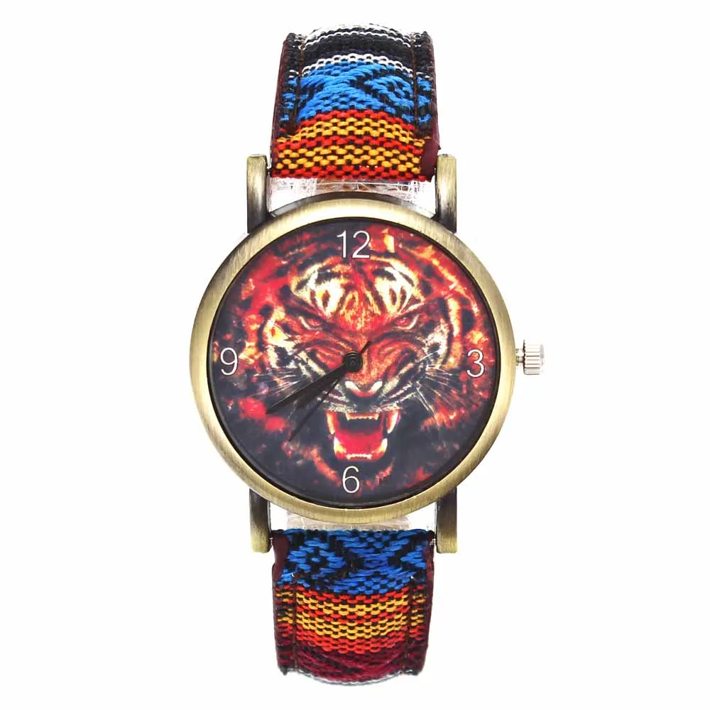 

Tiger Head Ferocious Animal Pattern Watches Fashion Casual Men Women Stripes Denim Wristband Band Sport Quartz Wrist Watch