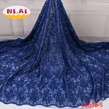 Африканские свадебные кружева, блестки кружева платье ткань, королевский синий Французский Кружева Mr2669b