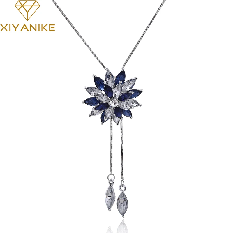 

XIYANIKE Fashion Elegant Sweater Chain Long Crystal Snow Pendant Water Drop Accessories Long Decoration Necklace Jewelry N151
