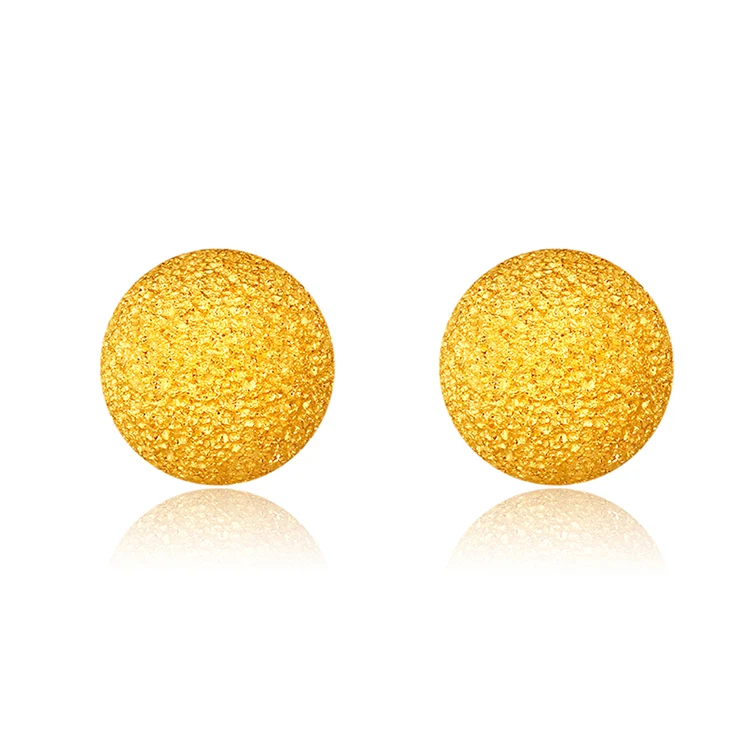 

RINYIN Fine Jewelry Pure 18K Yellow Gold Earring Authentic 18 Carat Frosted Beads Stud Earrings