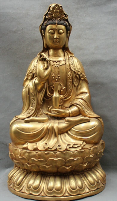 

JP S62 28" Chinese Buddhism Bronze Gilt Seat Kwan-yin Guan Yin Goddess Vase Statue Discount 35%