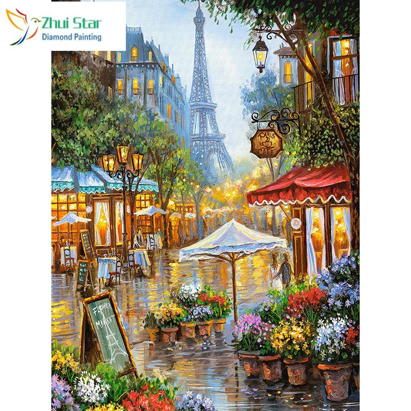 

3d diy full diamond painting embroidery street of paris rhinestone picture diamond mosaic swan love gift craft