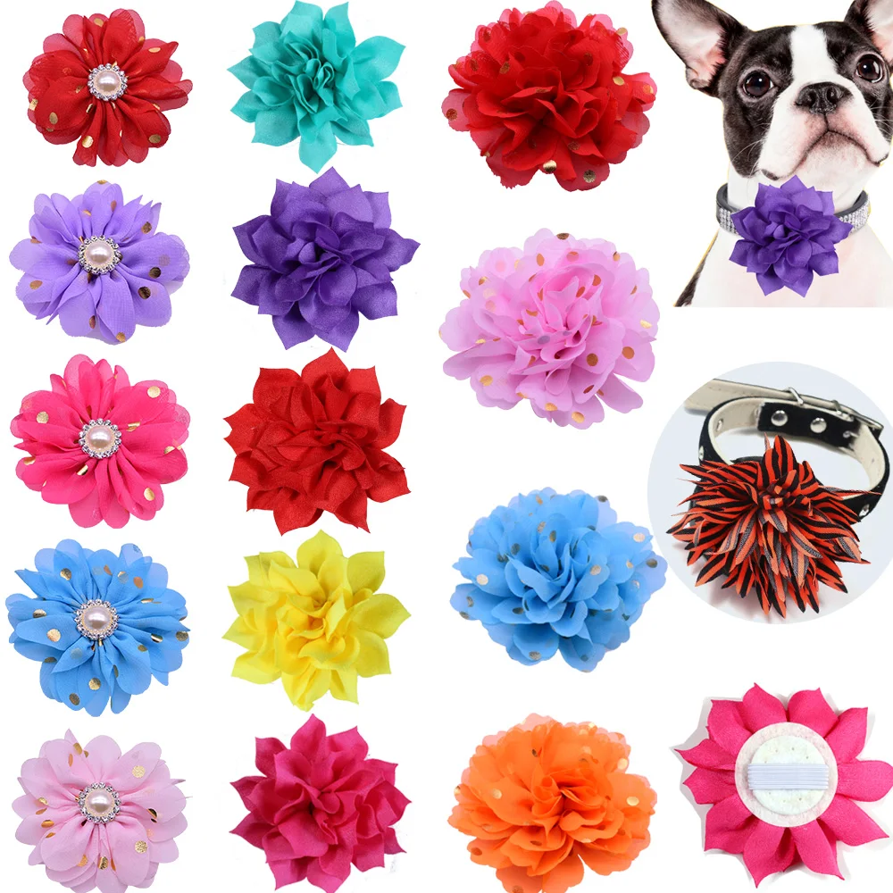 

100pcs Dog Flower-Collar Spring Pet Products Slidable Large Dog Bowties Collar Accessories Small Dog Cat Puppy Collar Charms