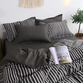 

BEST.WENSD luxury bedspread king bedding luxury bed sheets and pillowcases black gray zipper quilt cover bed set ropa de cama