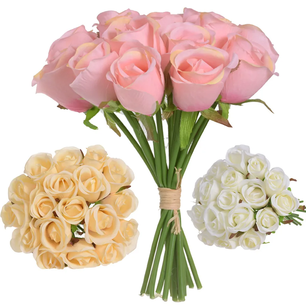 18 Diy Wedding Artificial Flowers Realistic Rose Buds Fake Rose Bouquet