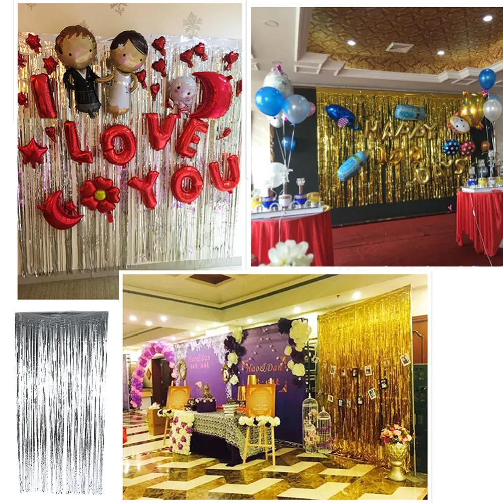 5 Colors Foil Fringe Tinsel Curtain Tassel Garlands For Wedding