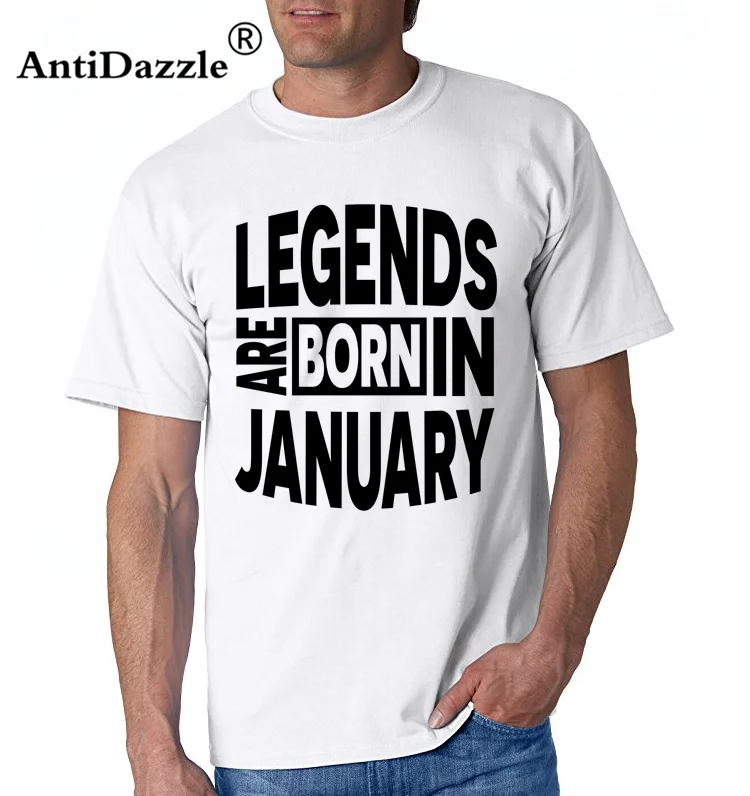 Antidazzle Cool Legends are born in January Summer Asian Size Men's O-neck T shirt Printed Casual T-shirt Punk Fashion Tees | Мужская