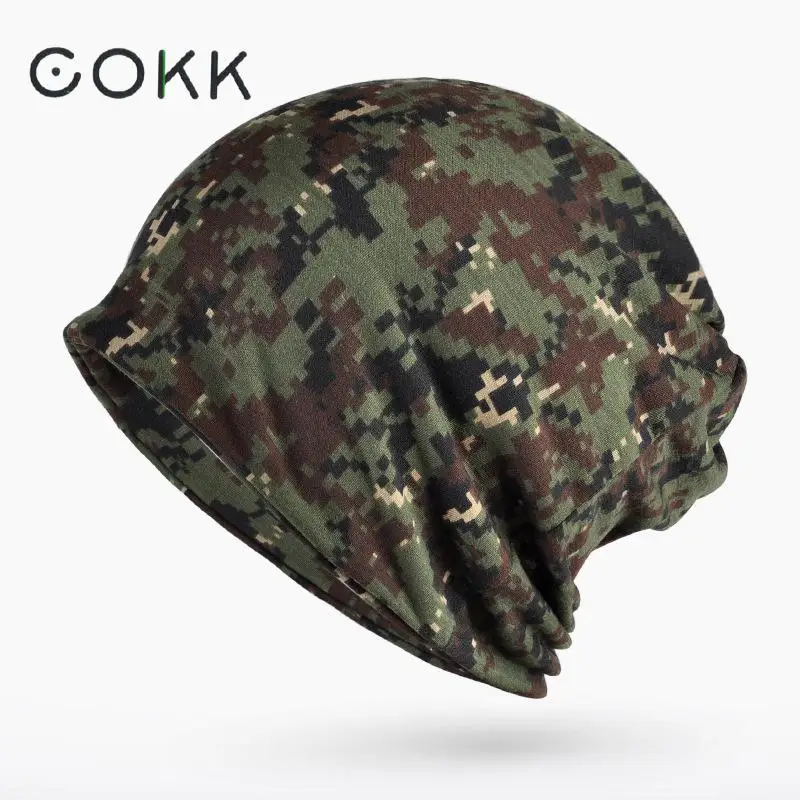 

COKK Turban Hat Camouflage Beanie Stocking Hats For Women Men Baggy Cap Hip Hop Hat Female Skullies Beanies Scarf Mask Bonnet