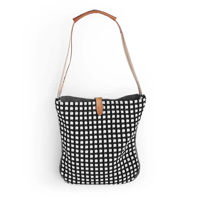 Vendange women's bag casual simple shoulder bag linen spell leather retro lady bag 2518