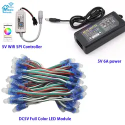 DC5V 50 шт. WS2811 IC пиксель rgb светодиодный модуль полноцветный IP67, Wifi светодиодный контроллер SPI, 5 В 6A светодиодный адаптер питания