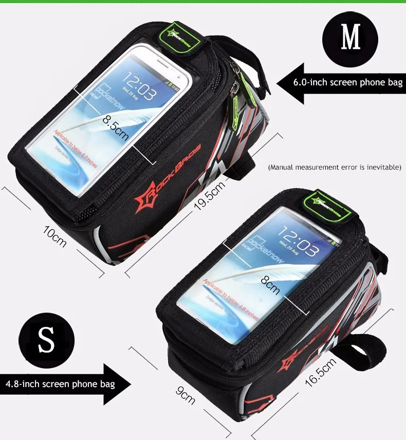 Best ROCKBROS Waterproof MTB Bike Bicycle Front Top Frame Handlebar Bag Cycling Pouch Touchscreen Panniers Reflective Bags 2 Sizes 12