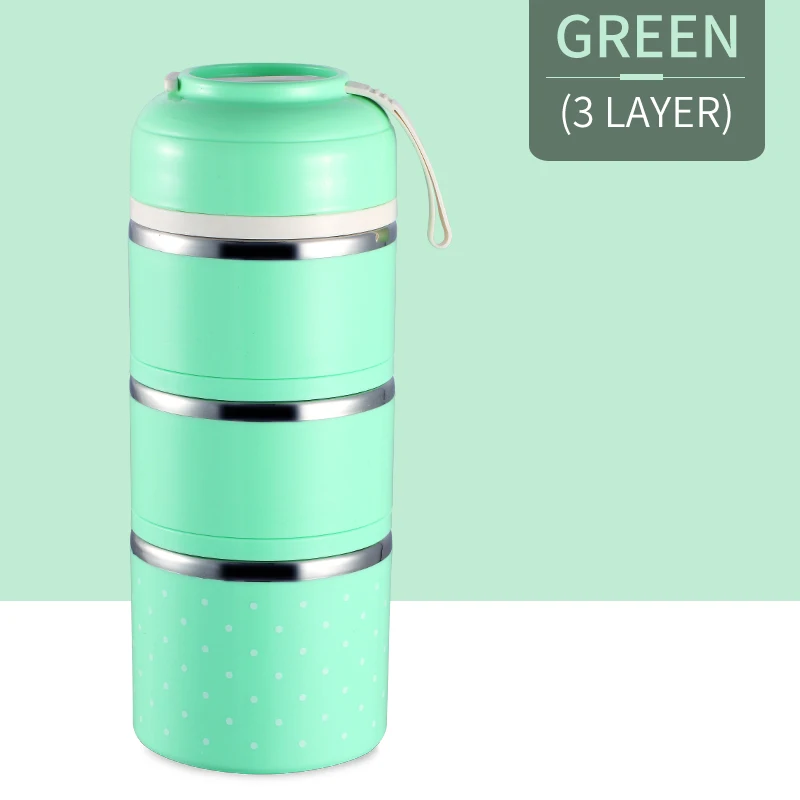 Милый японский термальный Ланч-бокс герметичный из нержавеющей стали Bento box детский портативный контейнер для еды для пикника и школы - Цвет: Green 3 Layers