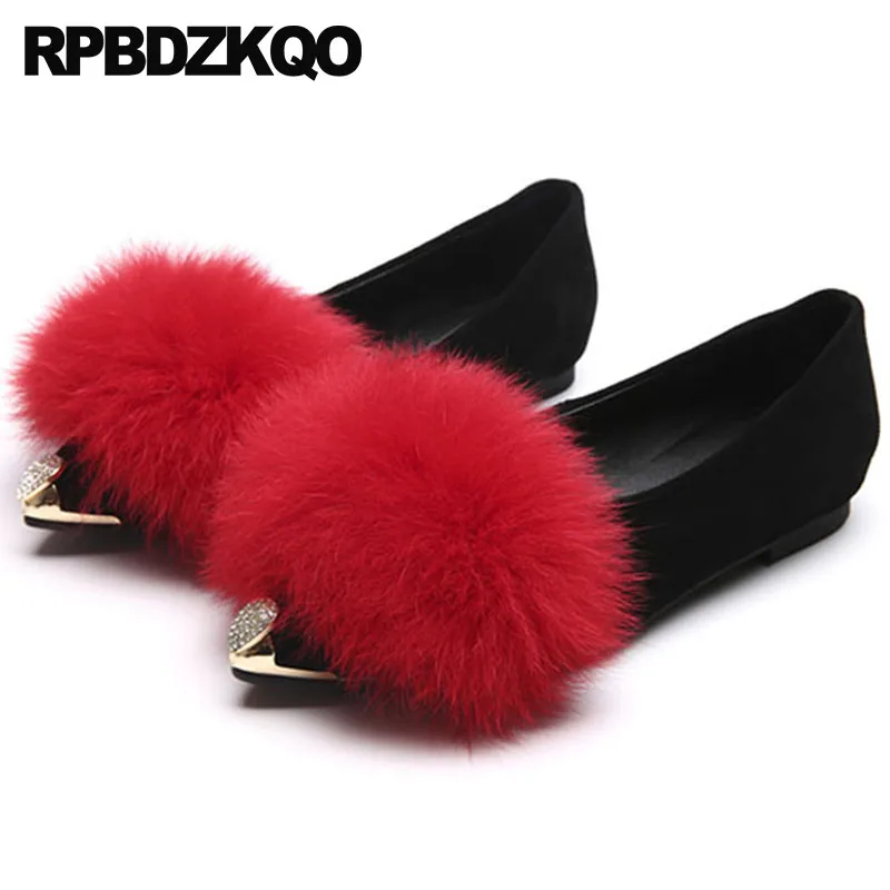 Taille Appartements Glissent Fourrure Cristal Diamant Pointu Chinois En pourpre De gris Hiver Métal 34 rouge jaune Designer Chaussures Chine noir Femmes Strass Daim Sur coffee Dames Camel vert Bout 7gYv6yIbfm