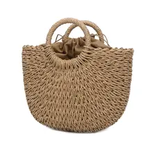 Новинка модные женские туфли Сумки из натуральной кожи ручной работы плетеная солома сумка большой вместимости, летняя пляжная сумка вечерние покупок BS88