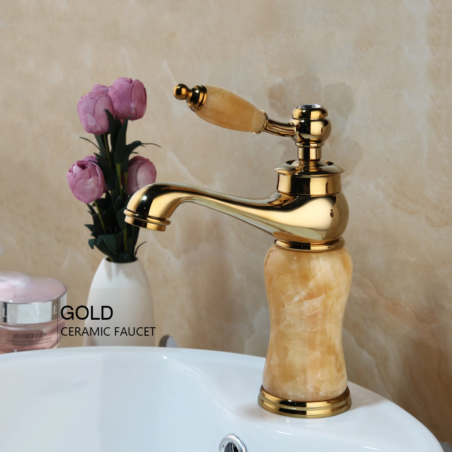 KEMAIDI Золотой полированный столешница для ванной кран для умывальника поворотный кран с одной ручкой смеситель для горячей и холодной воды - Цвет: 96235-1