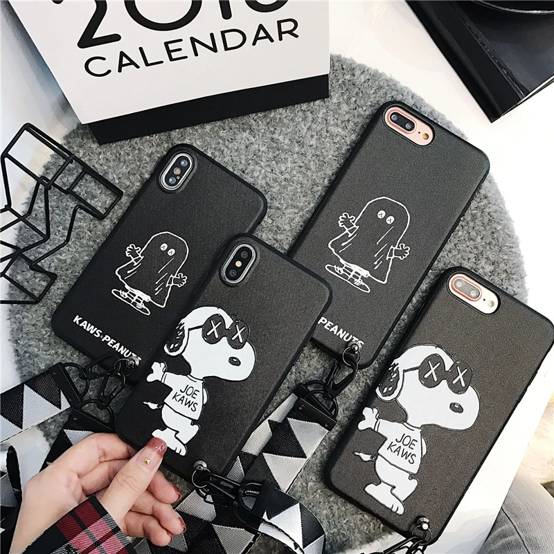 WTSZKL cartoon cute Snoopy with lanyard phone case for iPhone X XS MAX XR drop protection cover 8 7 6 6s Plus |
