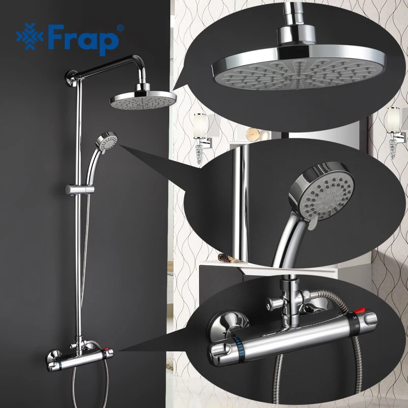 Frap New Shower Faucet Set Bathroom Thermostatic Faucet Chrome Finish Mixer Tap ABS Handheld