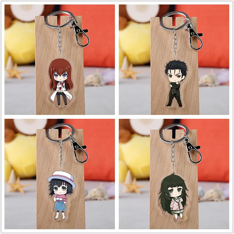 

10 pcs/lot Anime Steins Gate Acrylic Keychain Toy Figure Makise Kurisu Bag Pendant Double sided Key Ring Gifts