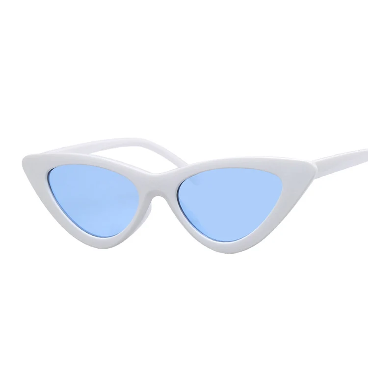 Солнцезащитные очки "кошачий глаз" для женщин, фирменный дизайн, Ретро стиль, солнцезащитные очки для женщин, винтажные маленькие очки "кошачий глаз", Oculos De Sol - Цвет линз: White Blue