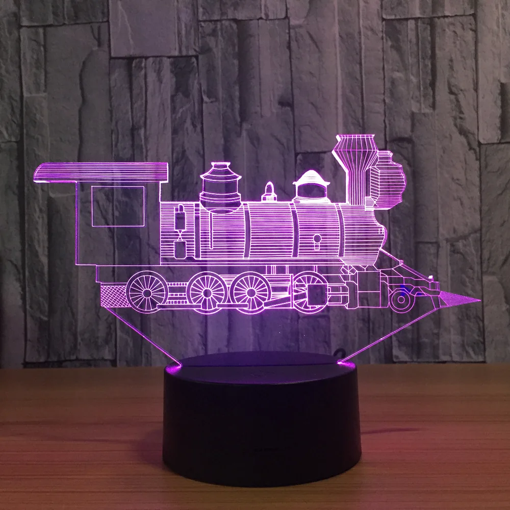 

Locomotive 3D luz solar Stereo Vision Train Lamp Acrylic 7 Colors Changing USB Bedroom Bedside Night light Creative Desk lamp