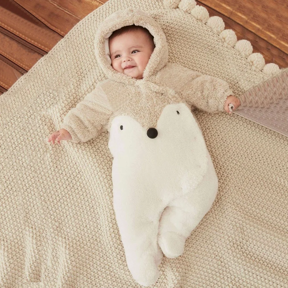 

Baby Rompers Winter Thick Warm Baby Hooded Jumpsuit Baby Girl Boy Rompers Overalls Winter Clothes Y813