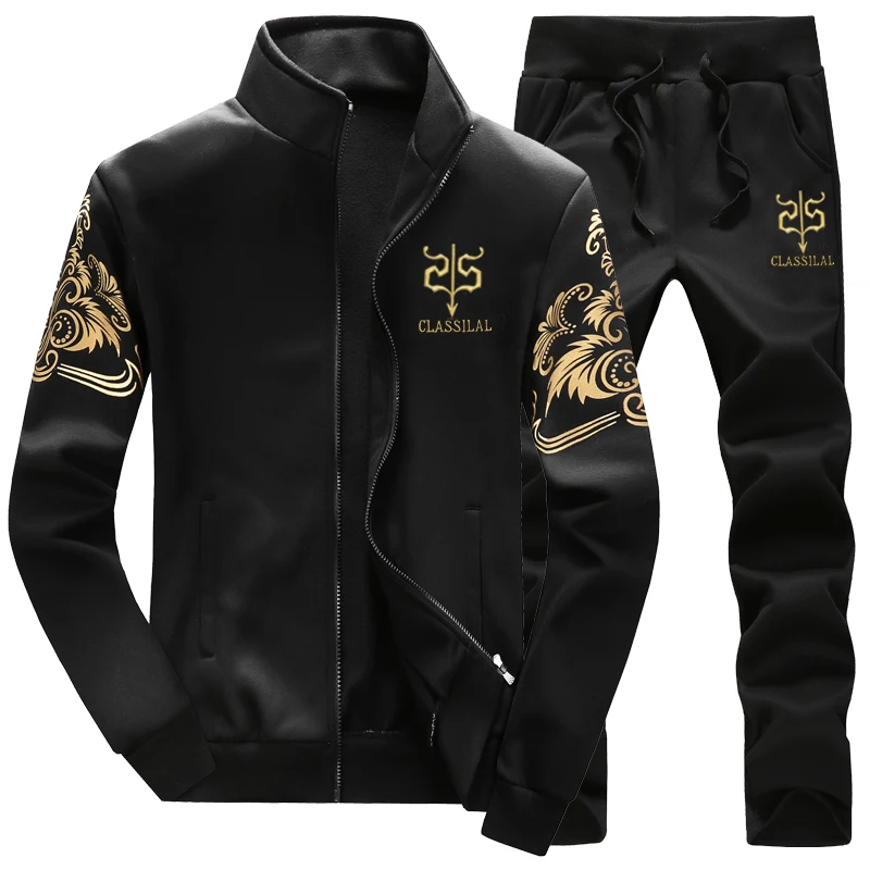 

2019 brand sporting suit men gyms tracksuit men's sweatshirt jacket+pants 2 pieces set print large size sweatsuit male 4xl