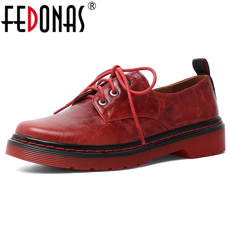 

FEDONAS Newest Women Genuine Leather Lace Up Pumps Round Toe Classic Casual Shoes Woman Spring Autumn Basic Office Shoes Female