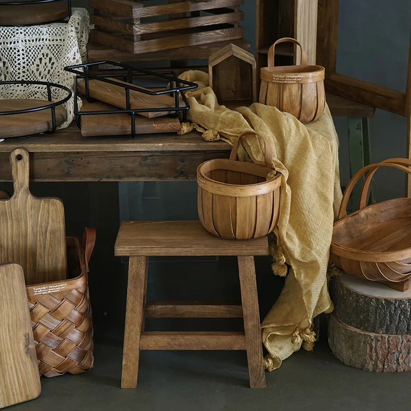  SWEETGO wood storage racks Picnic Basket cake stand forest style home showcase decoration holders K