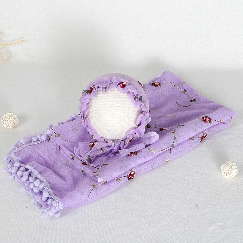 Newborn Purple Lace and Wrap Set Baby Girl Swaddle Knit Blanket