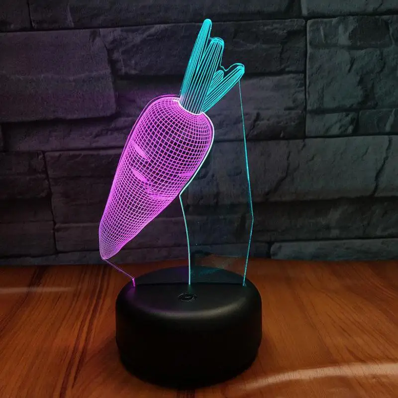 Ночной 3d светильник в виде моркови креативный цветной светодиодный стерео с