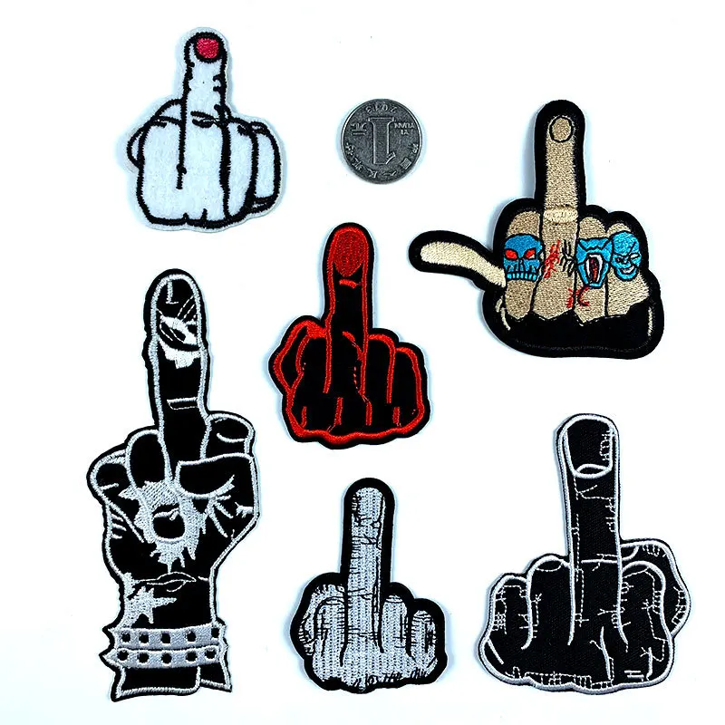 

Punk Style Despise Middle Finger Embroidery Iron On Patch Embroidered Cute Badges Hippie Iron On Kids For Clothes Stickers Badge
