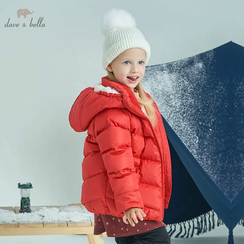 DBK8337 dave bella/Зимний пуховик для маленьких девочек детское пуховое Стеганое пальто Детская верхняя одежда с капюшоном