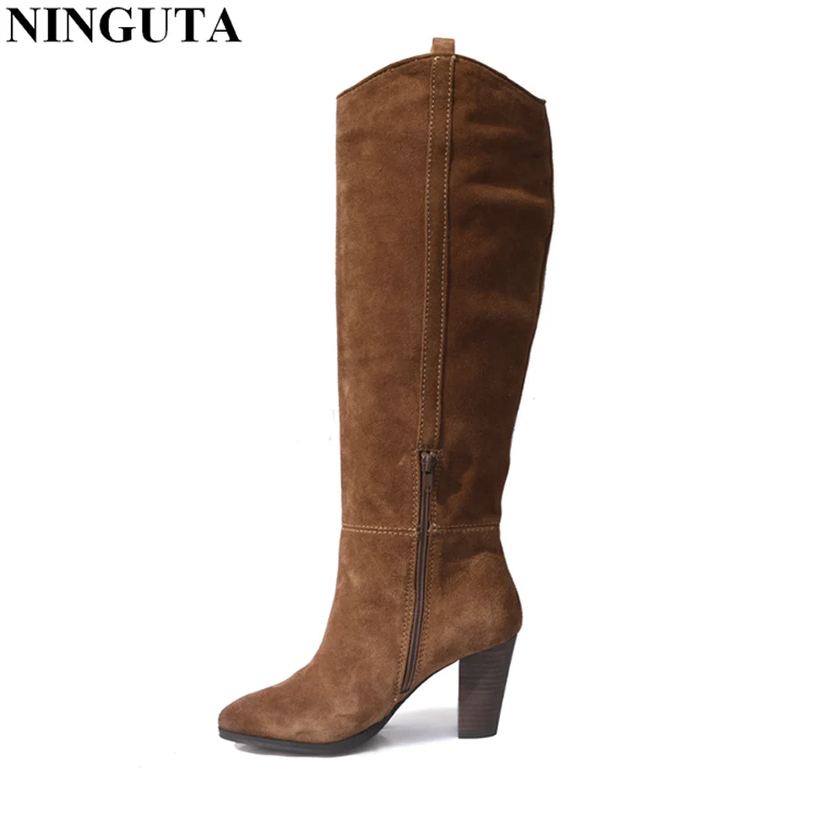 Cena Skórzane buty zamszowe damskie szpilki na jesień buty do kolan damskie buty kobieta 36 42