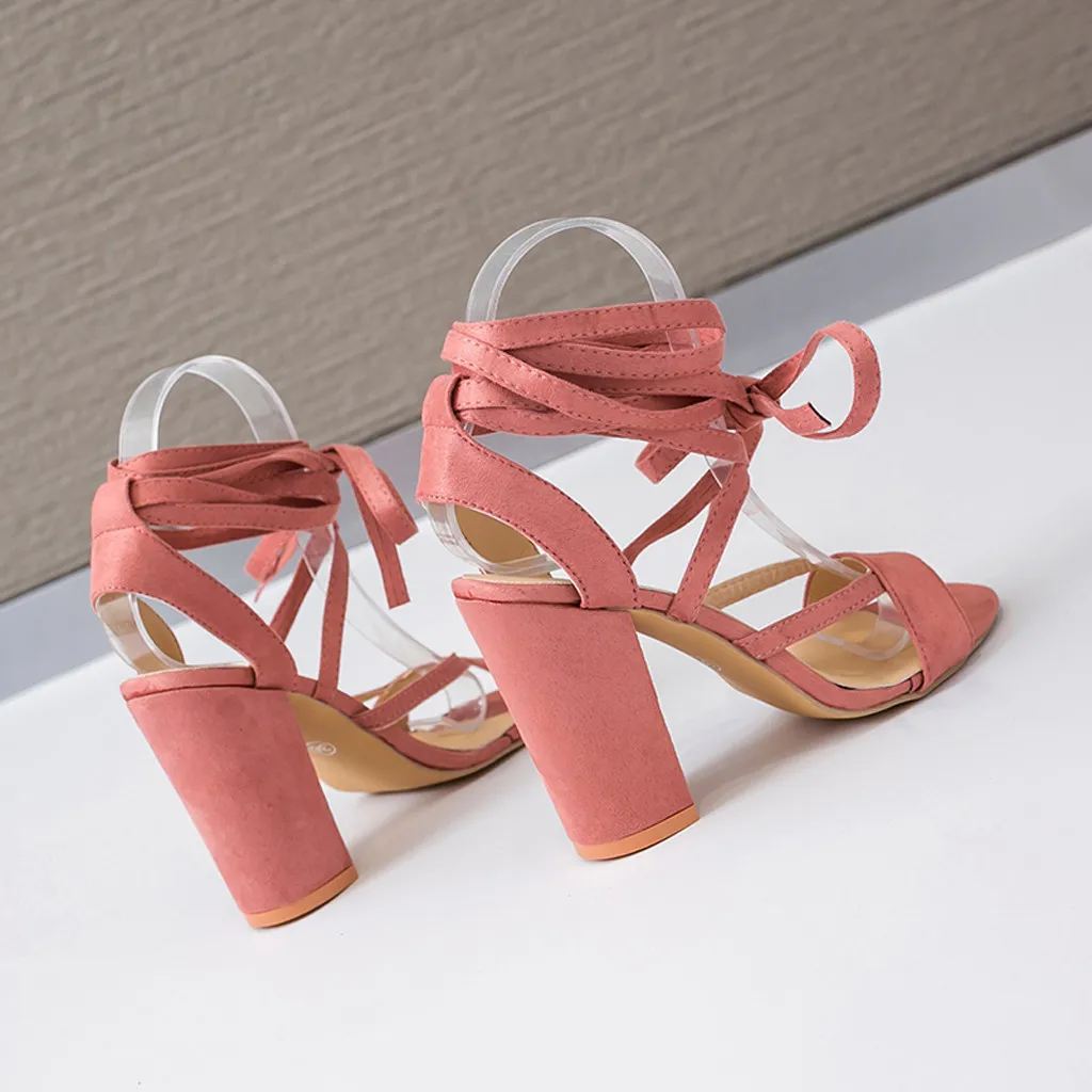 Xiniu/Женские однотонные босоножки на высоком квадратном каблуке с закрытым ремешком на щиколотке и шнуровкой пикантные туфли-лодочки в римском стиле обувь для вечеринок#0521