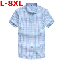 Плюс размер 8XL 7XL 6XL новые летние мужские хлопковые рубашки с коротким рукавом клетчатый узор деловые формальные рубашки мужские Camisa мужские