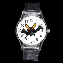 Вампир летучая мышь крыло Хэллоуин Монстр Devils Детские Кварцевые часы для маленьких мальчиков и девочек Спорт унисекс прозрачная полоса наручные часы