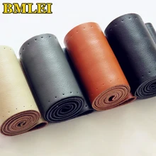 Универсальный чехол рулевого колеса автомобиля натуральная кожа стежка на обертывание кожа черная строчка с иглой нить автомобиль-Стайлинг