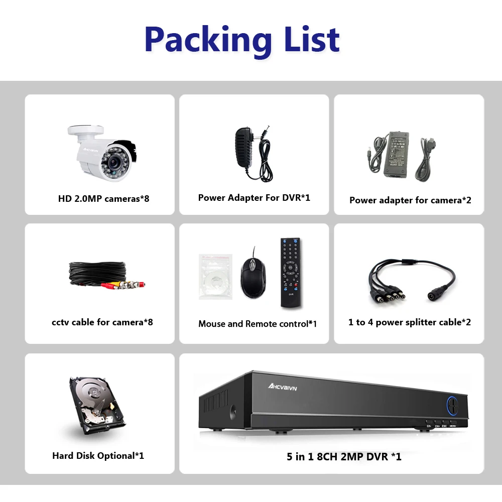 1080P CCTV System Outdoor Video Security Set AHD 8CH DVR System 8 X AHD 1080P 2.0MP Camera Surveillance Kit 8 channel 1080P CCTV System Outdoor Video Security Set AHD 8CH DVR System 8 X AHD 1080P 2.0MP Camera Surveillance Kit 8 channel