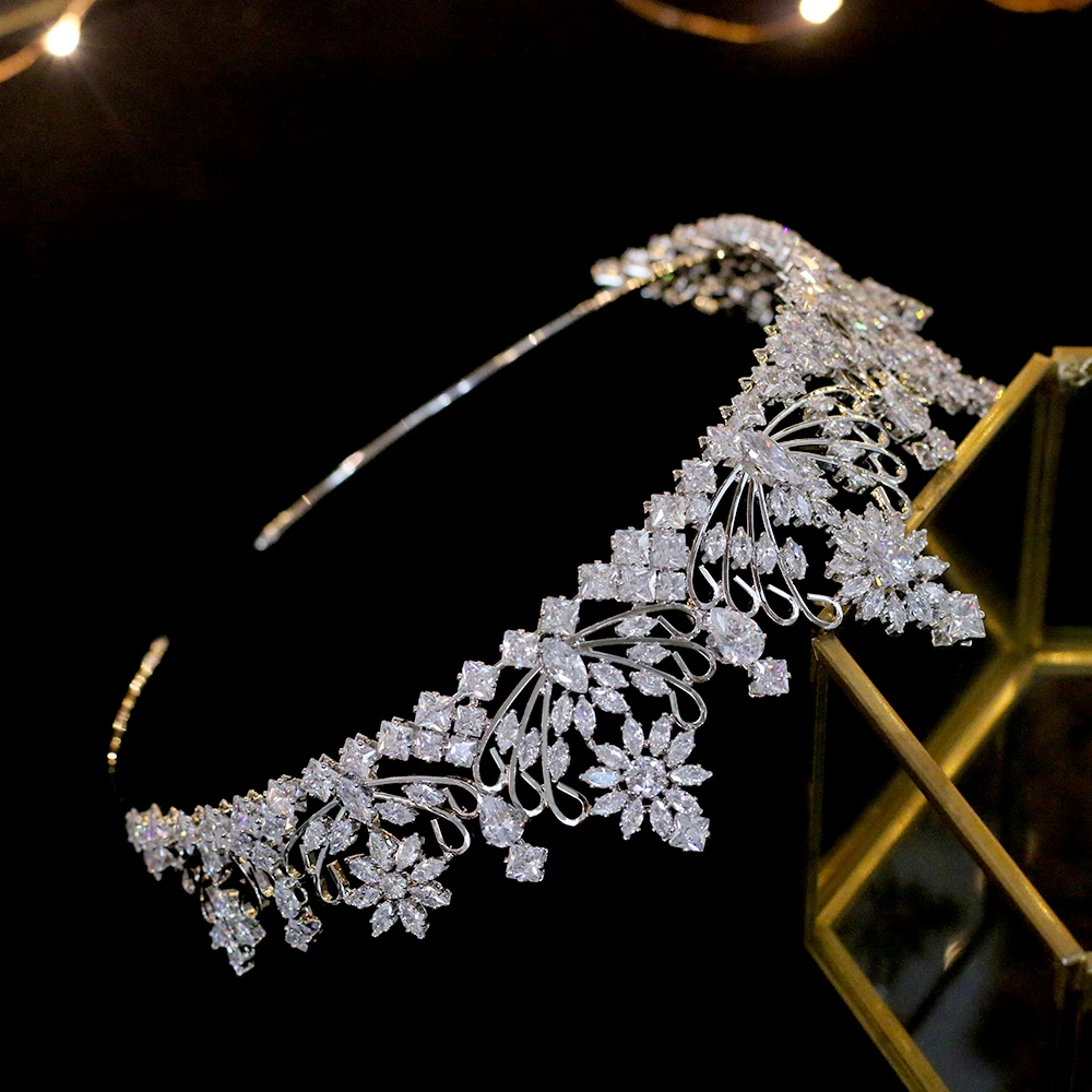 ASNORA Серебряный кубический цирконий Свадебные шоу головная повязка CZ Свадебная королева принцесса парад Корона вечерние подружки невесты