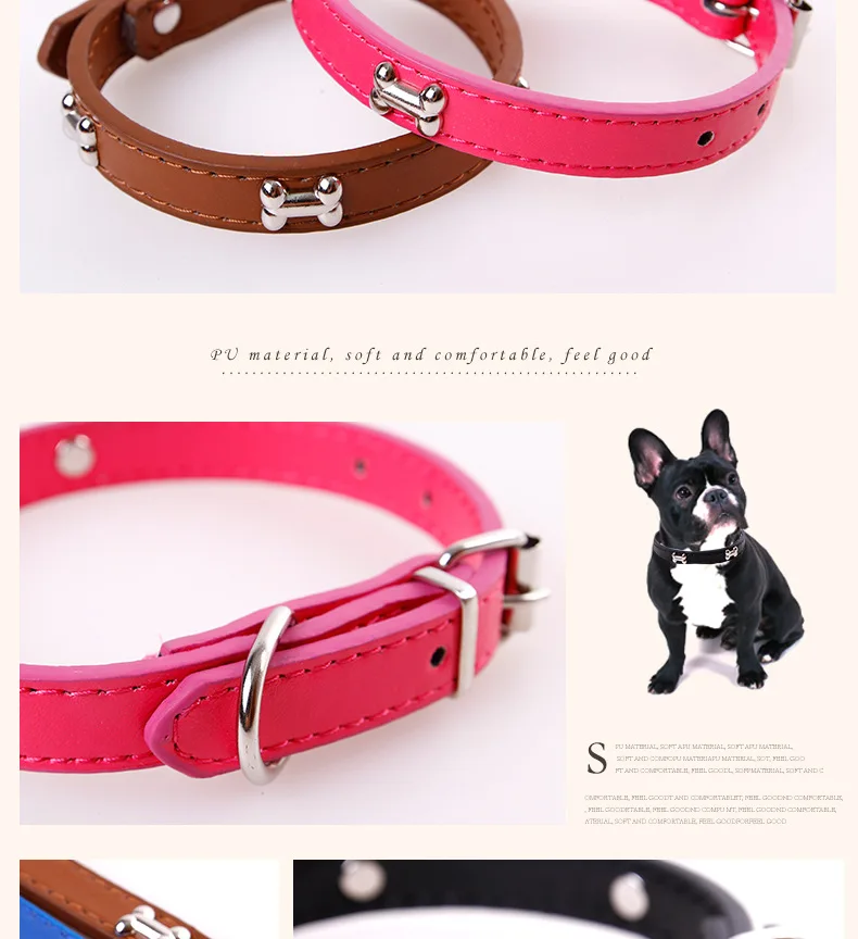 Bone Leather Durable Pet Dog Collar Pet Supplies Accessories Neck Strap Collar For Dog Puppy Pug Collars For Small Large Dogs